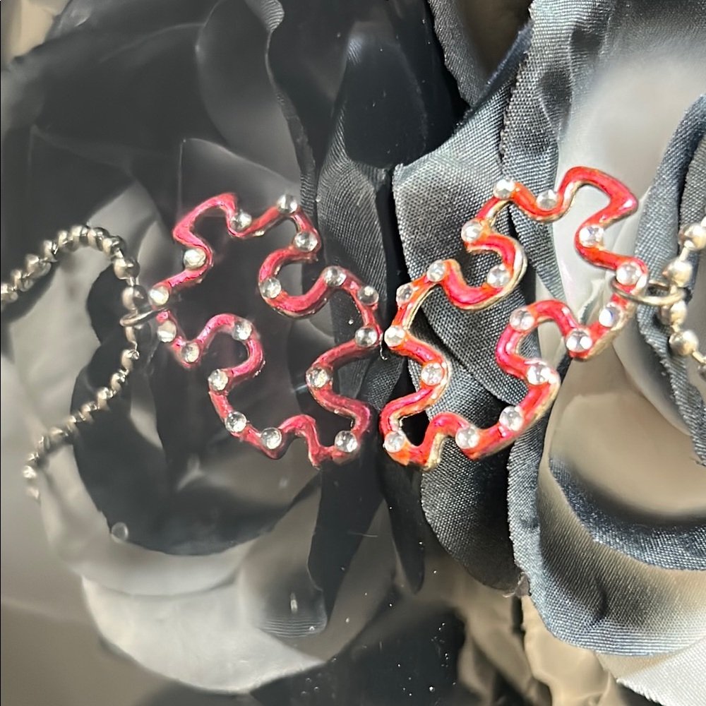 Autism Hot Pink and Silver Resin Pendant w/Free Necklace